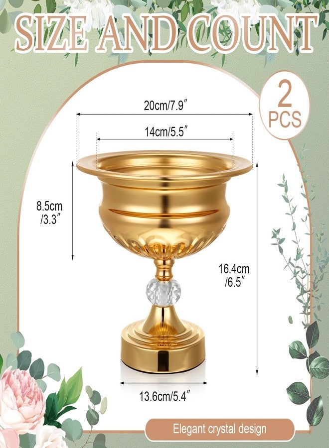 Ninehaoou 2 Pcs Crystal Gold Vases for Centerpieces Gold Metal Compote Bowl Wedding Elegant Wedding Centerpieces Compote Bowl Decorative Trumpet Vase for Decoration Anniversary Ceremony Birthday Party - Image 2